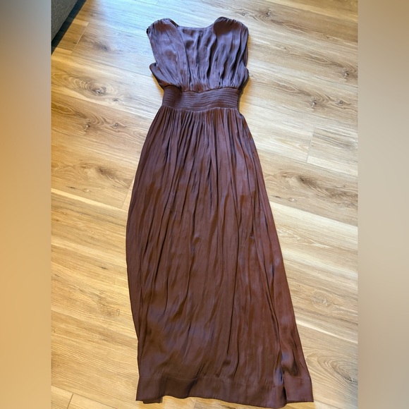 Nordstrom Sleeveless Smocked Satin Maxi Dress Brown Malicacia Small - Picture 7 of 8